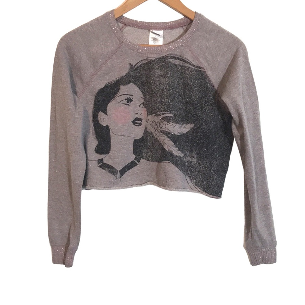 Disney Pocahontas purple metallic cropped sweatshirt size Small oversized